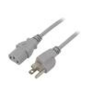 Kabel IEC C13 zásuvka,NEMA 5-15 (B) vidlice PVC 1m šedá 10A