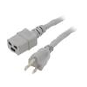 Kabel IEC C19 zásuvka,NEMA 5-15 (B) vidlice PVC 3m šedá 15A