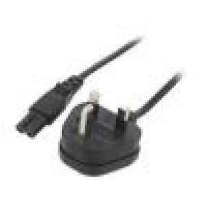 Kabel BS 1363 (G) vidlice,IEC C7 zásuvka PVC 1m černá 3A