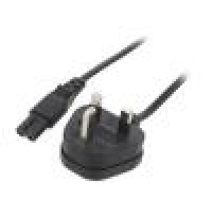 Kabel 2x0,75mm2 BS 1363 (G) vidlice,IEC C7 zásuvka PVC 1m
