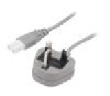 Kabel BS 1363 (G) vidlice,IEC C7 zásuvka PVC 1,8m šedá 3A