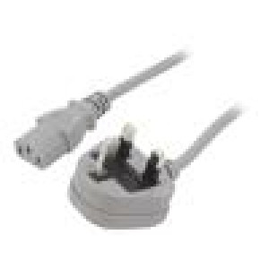 Kabel BS 1363 (G) vidlice,IEC C13 zásuvka PVC 2m šedá 3A