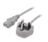 Kabel BS 1363 (G) vidlice,IEC C13 zásuvka PVC 3m šedá 3x1mm2