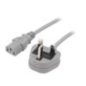 Kabel BS 1363 (G) vidlice,IEC C13 zásuvka PVC 3m šedá 3x1mm2