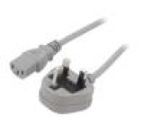 Kabel 3x1mm2 BS 1363 (G) vidlice,IEC C13 zásuvka PVC 5m šedá