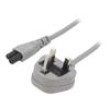 Kabel BS 1363 (G) vidlice,IEC C5 zásuvka PVC 1,8m šedá 3A