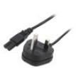 Kabel BS 1363 (G) vidlice,IEC C7 zásuvka PVC 3m černá 3A