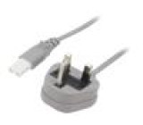 Kabel BS 1363 (G) vidlice,IEC C7 zásuvka PVC 5m šedá 3A 250V