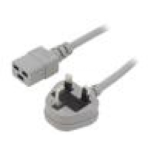 Kabel BS 1363 (G) vidlice,IEC C19 zásuvka PVC 1,8m šedá 13A