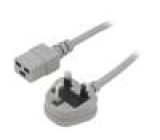Kabel BS 1363 (G) vidlice,IEC C19 zásuvka PVC 3m šedá 13A