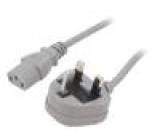 Kabel BS 1363 (G) vidlice,IEC C13 zásuvka PVC 1,8m šedá 3A
