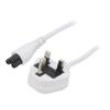 Kabel BS 1363 (G) vidlice,IEC C5 zásuvka PVC 3m bílá 3A 250V