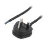 Kabel BS 1363 (G) vidlice,vodiče PVC 1m černá 3x1mm2 13A