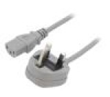 Kabel BS 1363 (G) vidlice,IEC C13 zásuvka PVC 1,5m šedá 3A