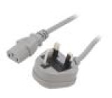 Kabel BS 1363 (G) vidlice,IEC C13 zásuvka PVC 1m šedá 3A
