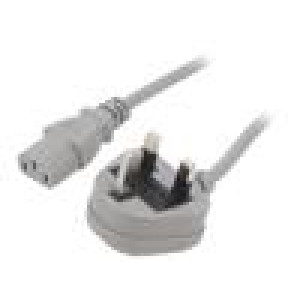 Kabel BS 1363 (G) vidlice,IEC C13 zásuvka PVC 1m šedá 3A