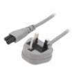 Kabel BS 1363 (G) vidlice,IEC C5 zásuvka PVC 1m šedá 3A 250V