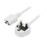 Kabel BS 1363 (G) vidlice,IEC C19 zásuvka PVC 1m bílá 13A
