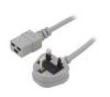 Kabel BS 1363 (G) vidlice,IEC C19 zásuvka PVC 5m šedá 13A