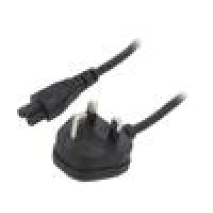 Kabel BS 1363 (G) vidlice,IEC C5 zásuvka PVC 1m černá 3A