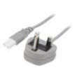 Kabel BS 1363 (G) vidlice,IEC C7 zásuvka PVC 1m šedá 3A 250V