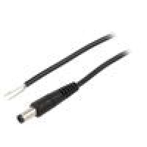 Kabel 1x0,5mm2 vodiče,DC 5,5/2,5 zástrčka přímý černá 0,5m