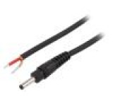 Kabel vodiče,DC 1,3/3,5 zástrčka přímý 1mm2 černá 0,5m