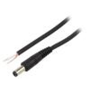 Kabel vodiče,DC 5,5/2,5 zástrčka přímý 0,75mm2 černá 0,5m