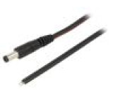 Kabel vodiče,DC 5,5/2,5 zástrčka přímý 0,75mm2 černá 1,5m