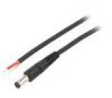 Kabel vodiče,DC 5,5/1,7 zástrčka přímý 1mm2 černá 0,5m
