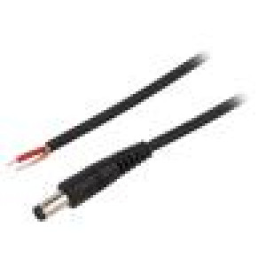 Kabel 1x1mm2 vodiče,DC 5,5/2,5 zástrčka přímý černá 0,5m