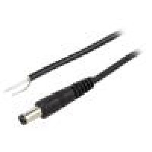 Kabel 1x0,5mm2 vodiče,DC 5,5/2,1 zástrčka přímý černá 1,5m