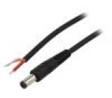 Kabel vodiče,DC 5,5/2,1 zástrčka přímý 1mm2 černá 1,5m