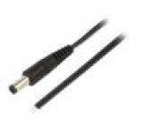 Kabel vodiče,DC 5,5/2,5 zástrčka přímý 0,5mm2 černá 0,5m