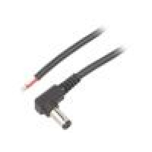 Kabel vodiče,DC 5,5/2,1 zástrčka úhlový 0,5mm2 černá Žíla: Cu