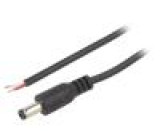 Kabel vodiče,DC 5,5/2,1 zástrčka přímý 0,5mm2 černá Žíla: Cu