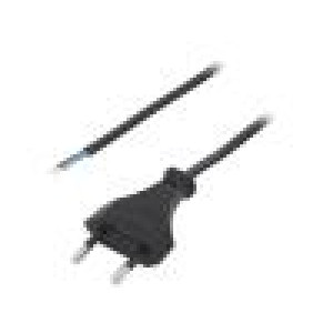 Kabel CEE 7/16 (C) vidlice,vodiče PVC 3m černá 2x0,5mm2 2,5A