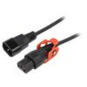 Kabel IEC C13 zásuvka,IEC C14 vidlice 3m s aretací IEC LOCK+