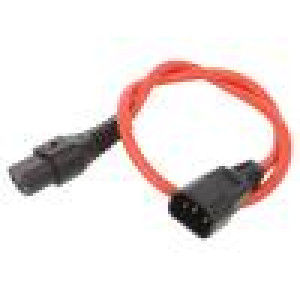 Kabel IEC C13 zásuvka,IEC C14 vidlice 0,5m červená 10A 250V