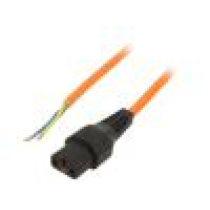 Kabel IEC C13 zásuvka,vodiče 4m s aretací IEC LOCK oranžová