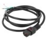 Kabel IEC C13 zásuvka,vodiče 2m s aretací IEC LOCK černá 13A
