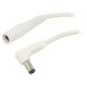 Cable DC 5,5/2,1 plug,DC 5,5/2,1 socket angled 1mm2 white 2m