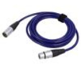 Kabel XLR vidlice 3pin,XLR zásuvka 3pin 3m modrá 0,25mm2