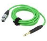 Kabel Jack 6,3mm 2pin zástrčka,XLR zásuvka 3pin 3m zelená