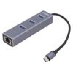 Adaptér USB na Fast Ethernet s hubem USB USB 3.1 PnP šedá