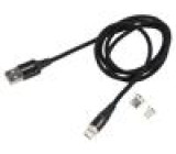 Kabel magnetický,USB 2.0 1m černá 480Mbps textilní 3A