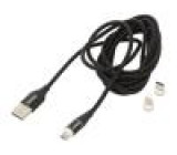 Kabel magnetický,USB 2.0 2m černá 480Mbps textilní 3A