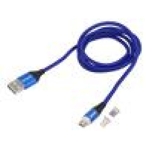 Kabel magnetický,USB 2.0 1m modrá 480Mbps textilní 3A