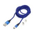 Kabel magnetický,USB 2.0 2m modrá 480Mbps textilní 3A