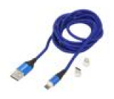 Kabel magnetický,USB 2.0 2m modrá 480Mbps textilní 3A